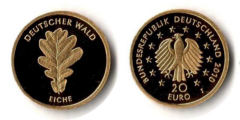 BRD MM-Frankfurt  Feingewicht: 3,89g Gold 20 EUR (Eiche) 2010 J stg
