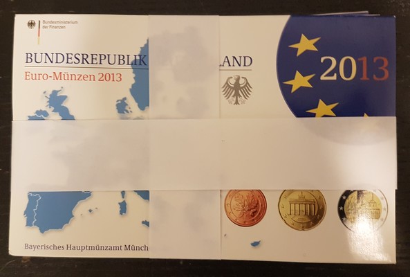  Deutschland  5 x Euro-Kursmünzensatz   2013 (A, D, F, G, J)   FM-Frankfurt PP   