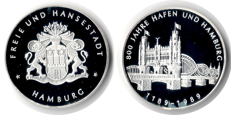  Deutschland Medaille 1989 FM-Frankfurt Feingewicht: ca.19,8g Silber PP  Hamburg   