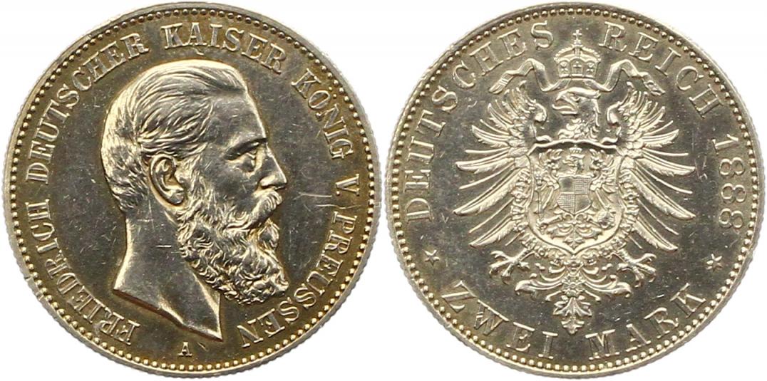  9055 Preussen 2 Mark 1888 Friedrich leicht gereinigt gutes  vz   