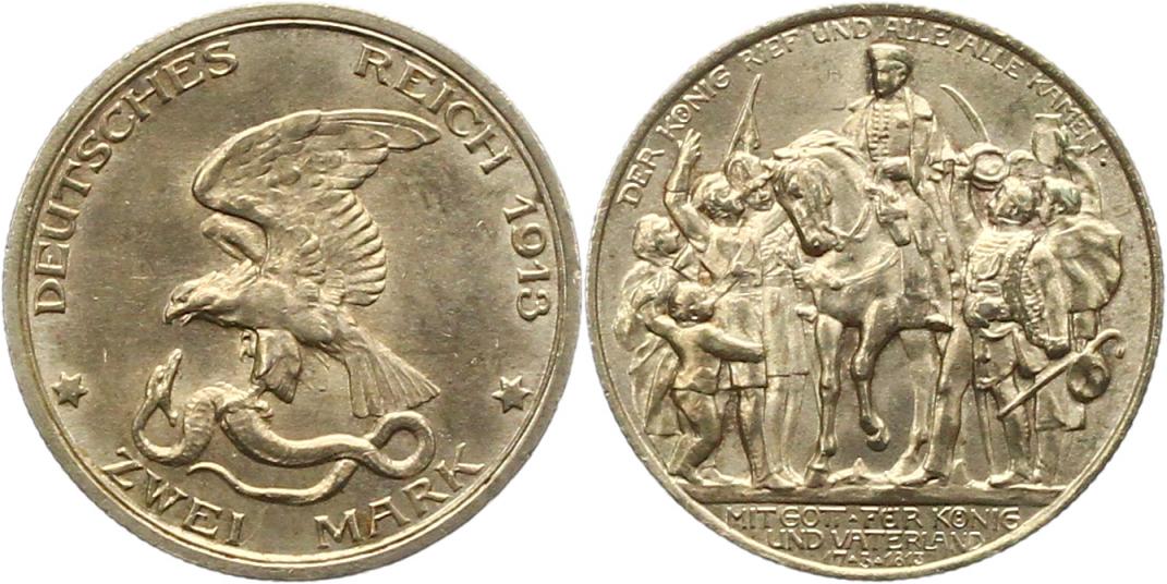  9058 Preussen 2 Mark 1913 Sieg über Napoleon 1813 vz   