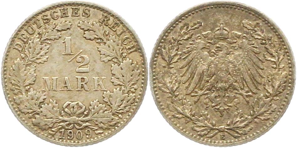  9128 Kaiserreich  1/2 Mark  1909 E   