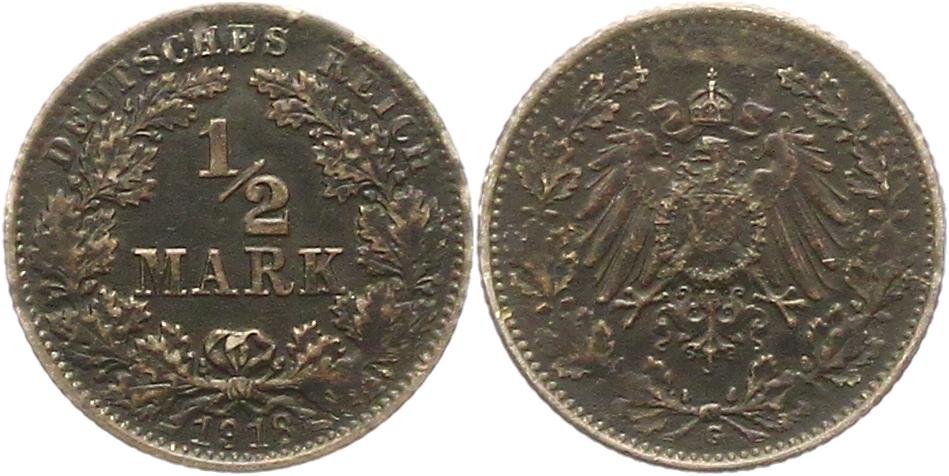  9137 Kaiserreich  1/2 Mark  1918 G   
