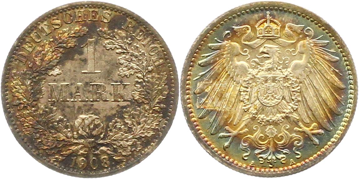  9148 Kaiserreich  1 Mark  1908 A Prachtstück   