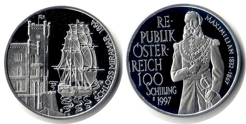  Österreich  100 Schilling 1997  FM-Frankfurt  Feingewicht: 18g Silber PP berührt   