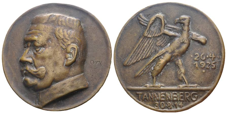  Bronzemedaille, Hindenburg, 1925; 127,57 g; Ø 62,2 mm   