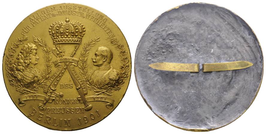  Medaille, Vs.vergold.Bronze, Rs.m.Blei ausgef.,Berlin,1901; 68,75 g; Ø 59,7 mm   