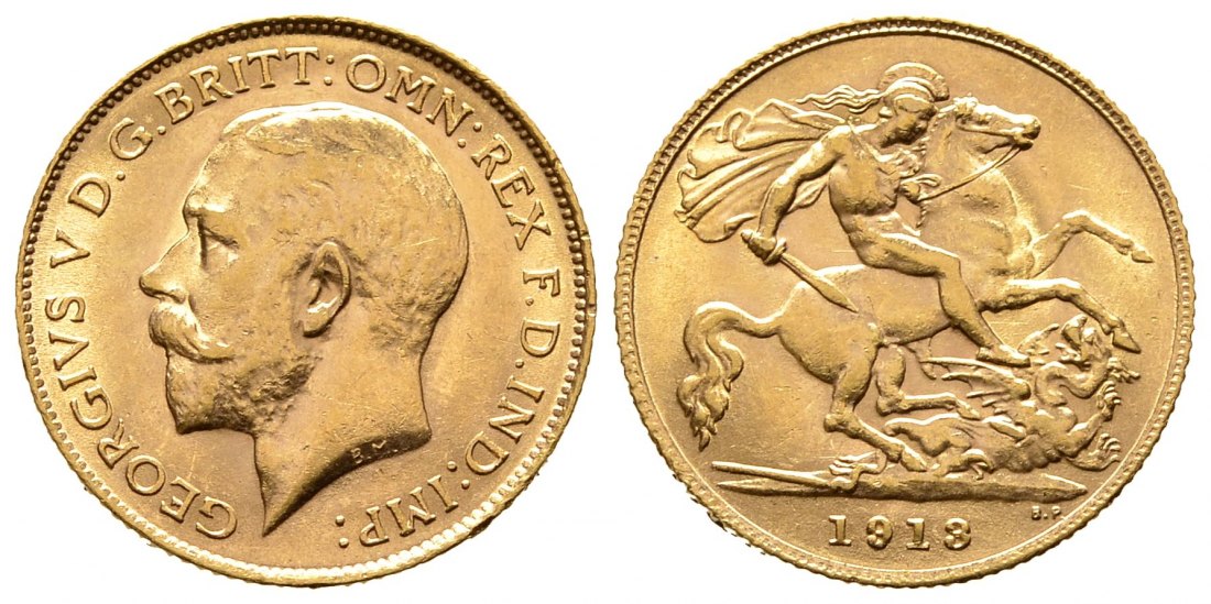 PEUS 8720 Großbritannien 3,66 g Feingold. George V. (1910 - 1936) 1/2 Sovereign GOLD 1913 Vorzüglich