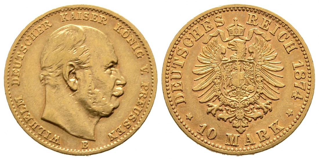 PEUS 8724 Kaiserreich - Preußen 3,58 g Feingold. Wilhelm I. (1861 - 1888) 10 Mark GOLD 1874 B Hannover Sehr schön