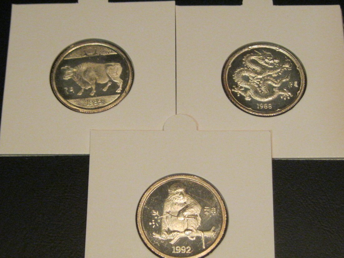 CHINA 3X CHINESE ZODIAC MEDALS 1985/88/92.GRADE-PLEASE SEE PHOTOS