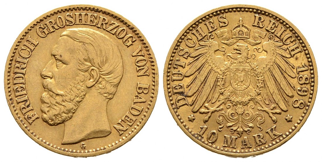 PEUS 8726 Baden - Kaiserreich 3,58 g Feingold. Friedrich I. (1852 - 1907) 10 Mark GOLD 1898 G Sehr schön