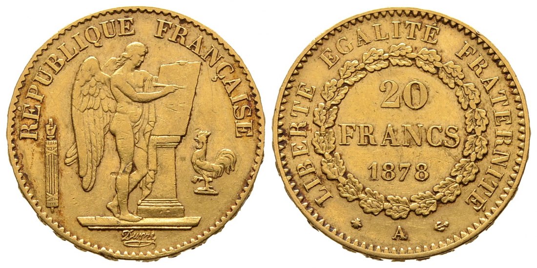 PEUS 8727 Frankreich 5,81 g Feingold 20 Francs GOLD 1878 A Sehr schön