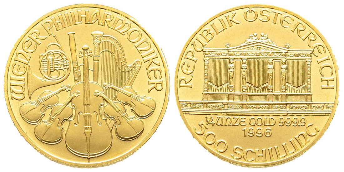 PEUS 8730 Österreich 7,78 g Feingold. Wiener Philharmoniker 500 Schilling GOLD 1/4 Unze 1996 Fast Stempelglanz