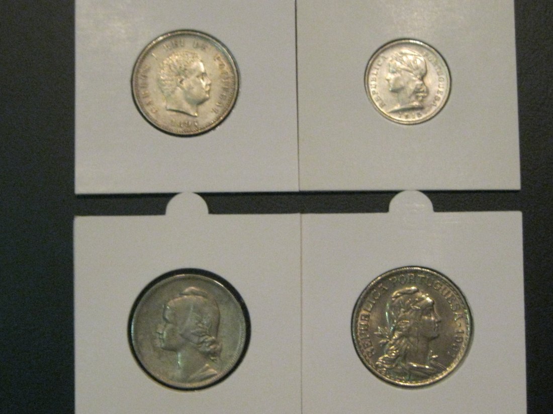 PORTUGAL LOT-200REIS 1891,10CEN/VOS 1915,4CENT/VOS 1917,1ESCUDO 1961.GRADE-PLEASE SEE PHOTOS