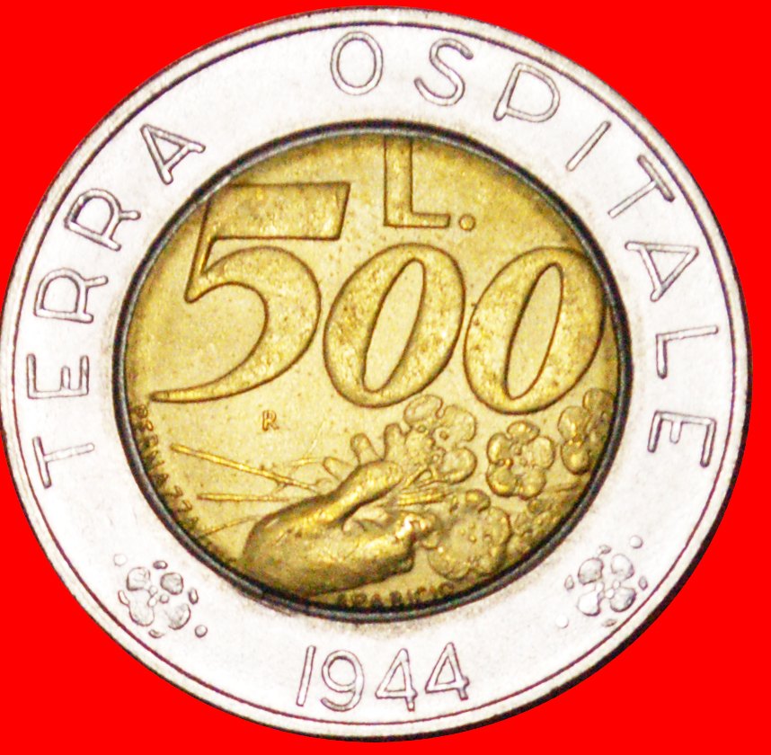  √ BIMETALLISCH: SAN MARINO ★ 500 LIRE 1944 1991 STEMPELGLANZ!   