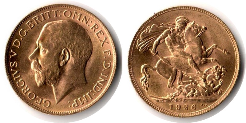 Grossbritannien MM-Frankfurt Feingewicht: 7,32g Gold Sovereign 1926 SA vorzüglich