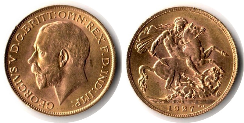 Grossbritannien MM-Frankfurt  Feingewicht: 7,32g Gold Sovereign 1927 SA sehr schön/vz