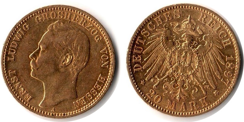 Hessen MM-Frankfurt Feingewicht: 7,17g Gold 20 Mark 1897 sehr schön