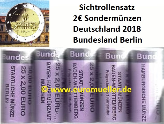 Deutschland 5 Rollen...2 Euro Sondermünze 2018...Berlin   