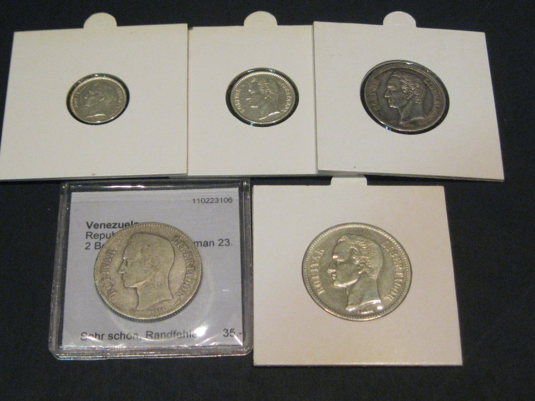 VENEZUELA LOT.5X 25C/50C 1954,1 BOL.1960,2BOL.1912-1936.GRADE-PLEASE SEE PHOTOS