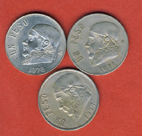  Mexiko 3x 1 Peso 1971,1976,1977   