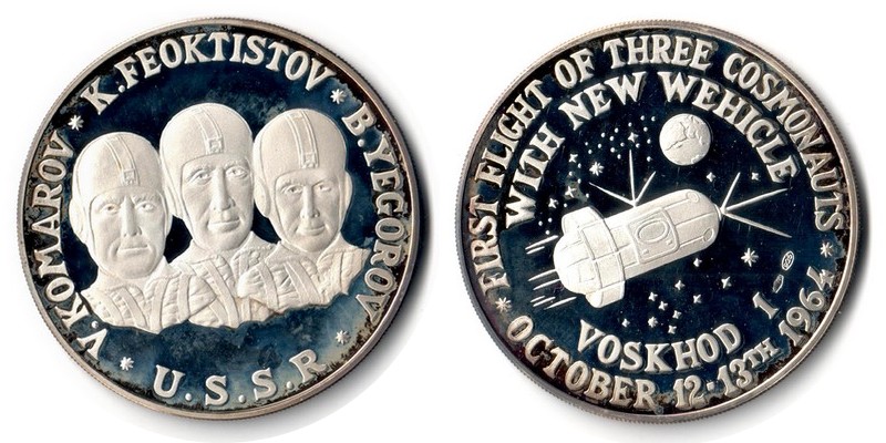  USA   Medaille   1964    FM-Frankfurt  Feinsilber: 23,13g Silber   First Flight of three cosmonauts   