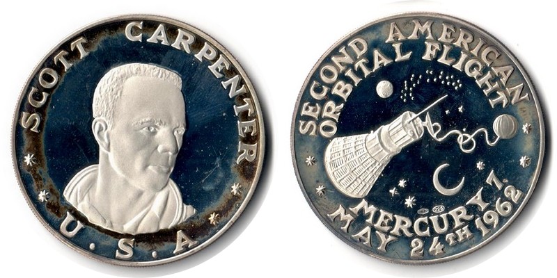  USA   Medaille   1962    FM-Frankfurt  Feinsilber: 23,13g Silber   Second American Orbital Flight   
