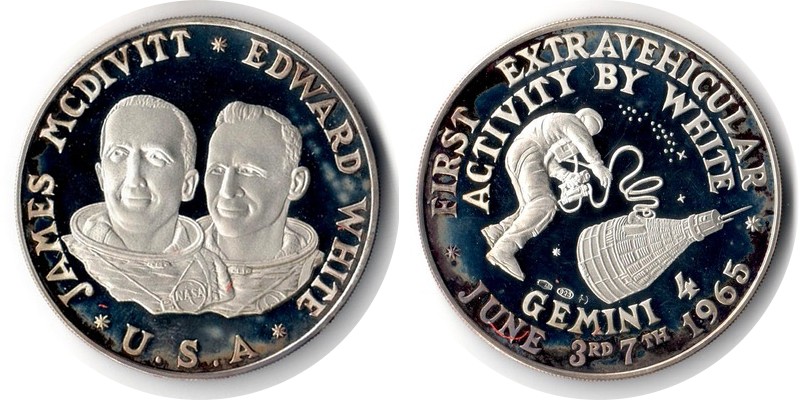 USA   Medaille   1965    FM-Frankfurt  Feinsilber: 23,13g Silber   First Extravehicular Activity   