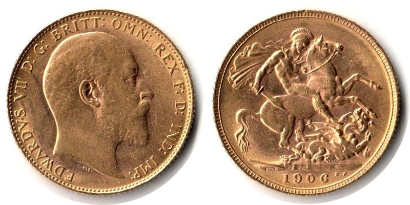 Grossbritannien MM-Frankfurt Feingewicht: 7,32g Gold Sovereign 1906 sehr schön