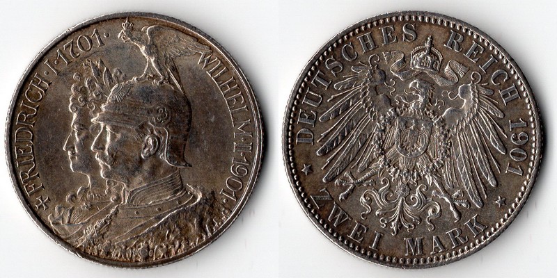  Preussen, Kaiserreich 2 Mark  1901   FM-Frankfurt Feingewicht: 10g Silber sehr schön   
