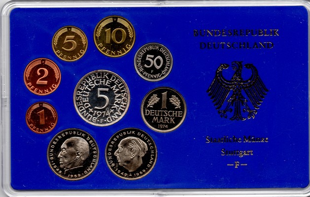  Deutschland  Kursmünzensatz  Staatliche Münze Stuttgart 1974 F   PP   