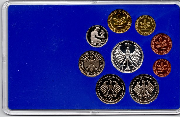  Deutschland  Kursmünzensatz  Staatliche Münze Stuttgart 1974 F   PP   