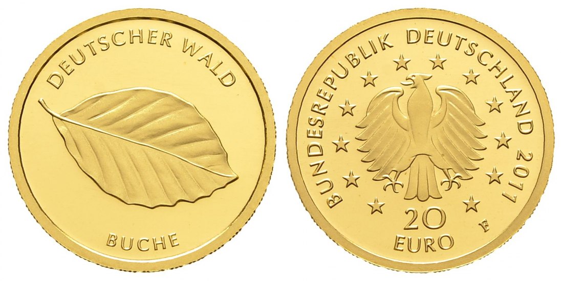 PEUS 8735 BRD 3,89 g Feingold. Deutscher Wald - Buche NUR mit Zertifikat 20 Euro GOLD 2011 F Stuttgart Stempelglanz (in Kapsel)