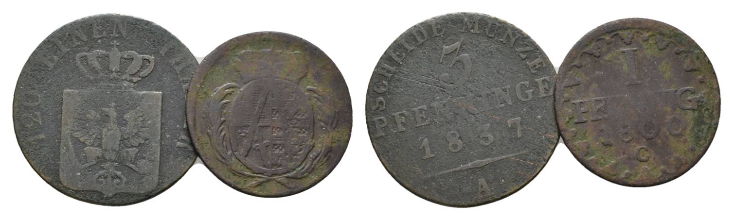  Altdeutschland, 2 Kleinmünzen (1837/1800)   