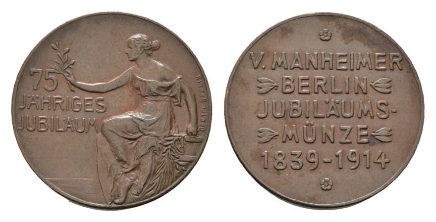  Bronzemedaille, V.Manheimer, Berlin, 1914; 7,72 g; Ø 25,4 mm   
