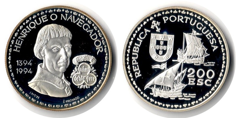  Portugal  200 Escudos  1994  FM-Frankfurt  Feingewicht: 24,51g Silber  pp (angelaufen)   