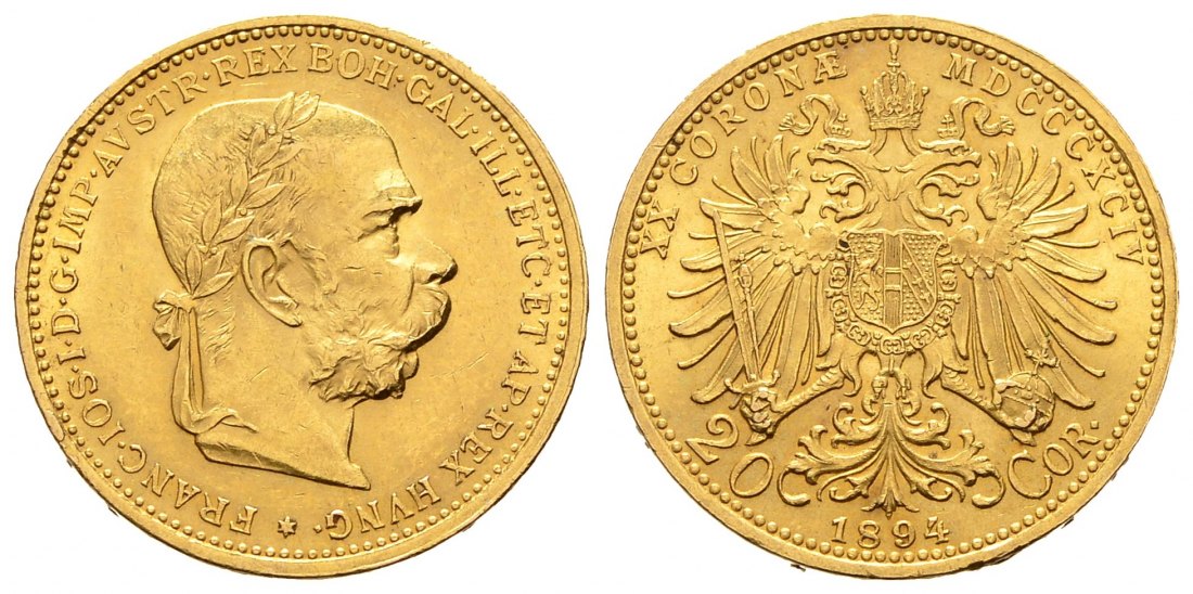 PEUS 8745 Österreich 6,10 g Feingold. Franz Joseph I. (1848 - 1916) 20 Kronen GOLD 1894 Sehr schön +