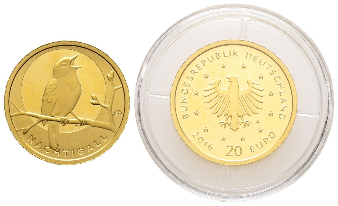 PEUS 8762 BRD 3,89 g Feingold. Heimische Vögel - Nachtigall 20 Euro GOLD 2016 A Berlin Stempelglanz (in Kapsel)