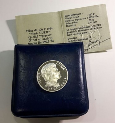  Frankreich  100 Francs  1984  FM-Frankfurt Feingewicht: ca. 15g Silber pp  Marie CURIE   