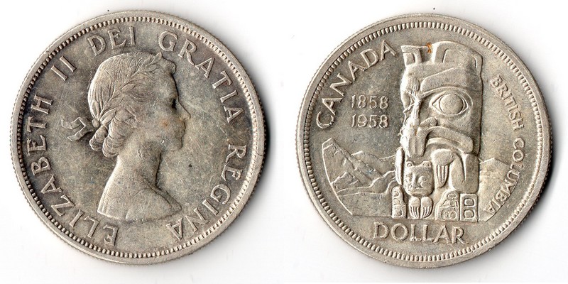  Kanada 1 Dollar  1958  FM-Frankfurt Feingewicht: 18,65g Silber sehr schön   