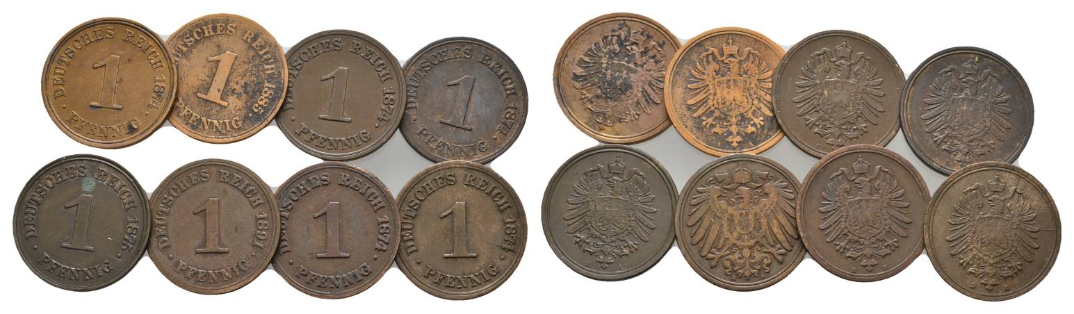  Kaiserreich, 8 Kleinmünzen (1874/1875)   