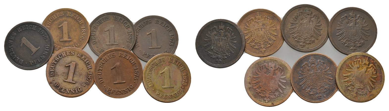  Kaiserreich, 7 Kleinmünzen (1876/1886/1887/1873/1875)   