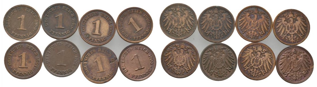  Kaiserreich, 8 Kleinmünzen (1899/1900/1901/1902/1903)   
