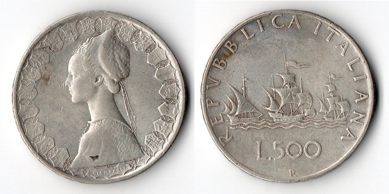  Italien 500 Lire 1961  FM-Frankfurt  Feingewicht: 9,18g Silber sehr schön   