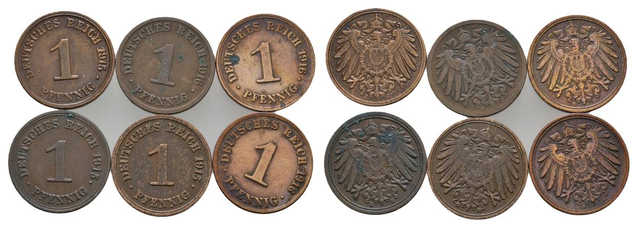  Kaiserreich, 6 Kleinmünzen (1915/1916)   