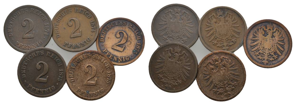  Kaiserreich, 5 Kleinmünzen (1874/1875)   