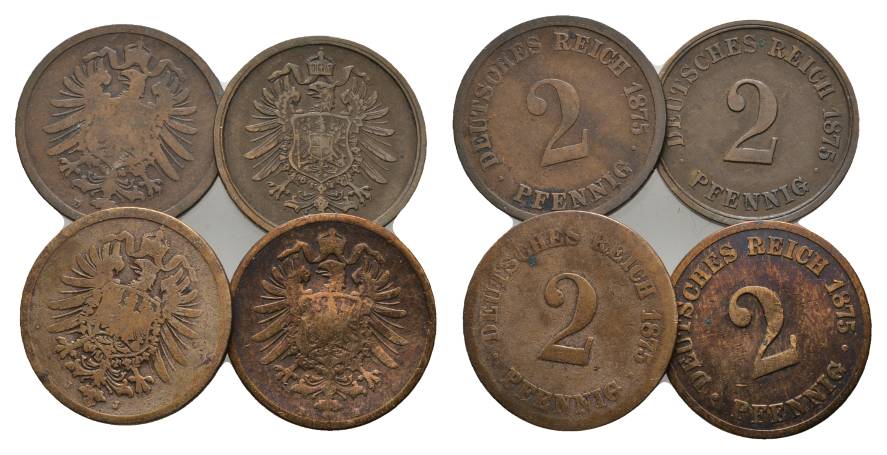  Kaiserreich, 4 Kleinmünzen (1875)   
