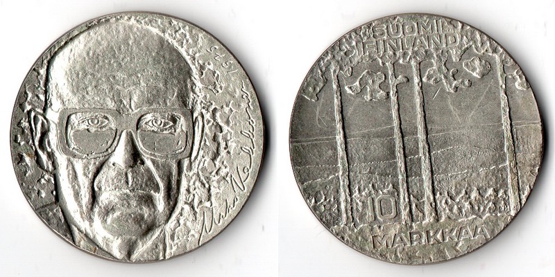  Finnland  10 Markkaa  1975  FM-Frankfurt  Feingewicht: 11,75g  Silber  ss/vz   