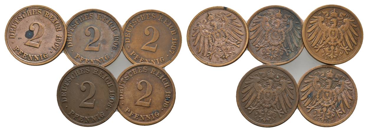  Kaiserreich, 5 Kleinmünzen (1907/1906)   