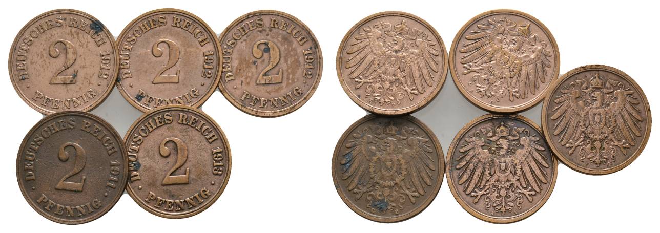  Kaiserreich, 5 Kleinmünzen (1912/1911/1913)   